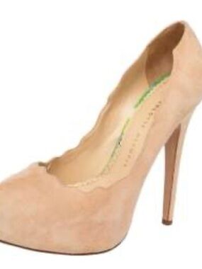 Charlotte Olympia Blush Pink Scalloped Suede Platform Pumps